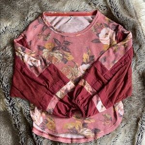 Free People Floral Longsleeve Waffle Print Top